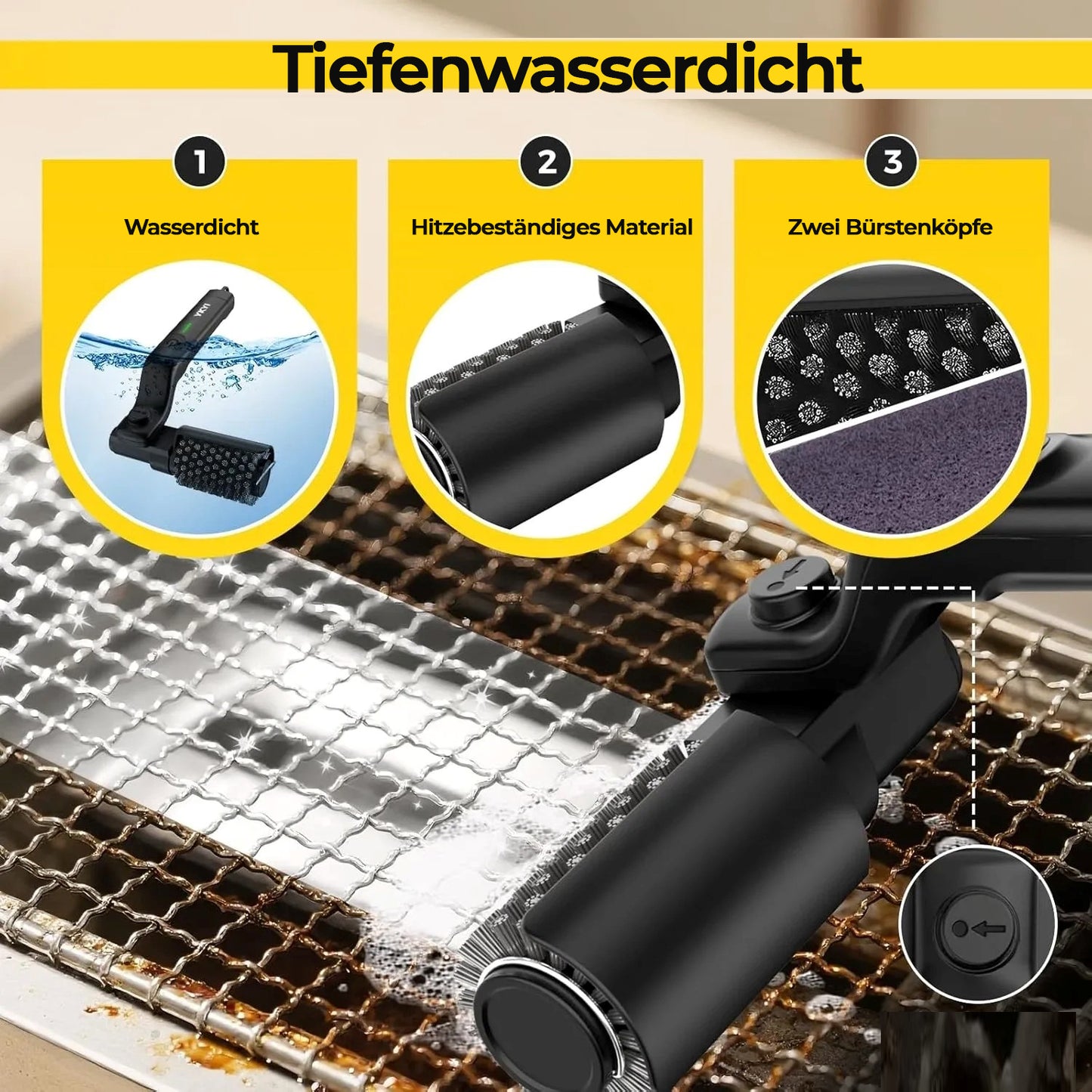 GrillVibe™ Elektrische Grillbürste mit 3 Geschwindigkeitsstufen