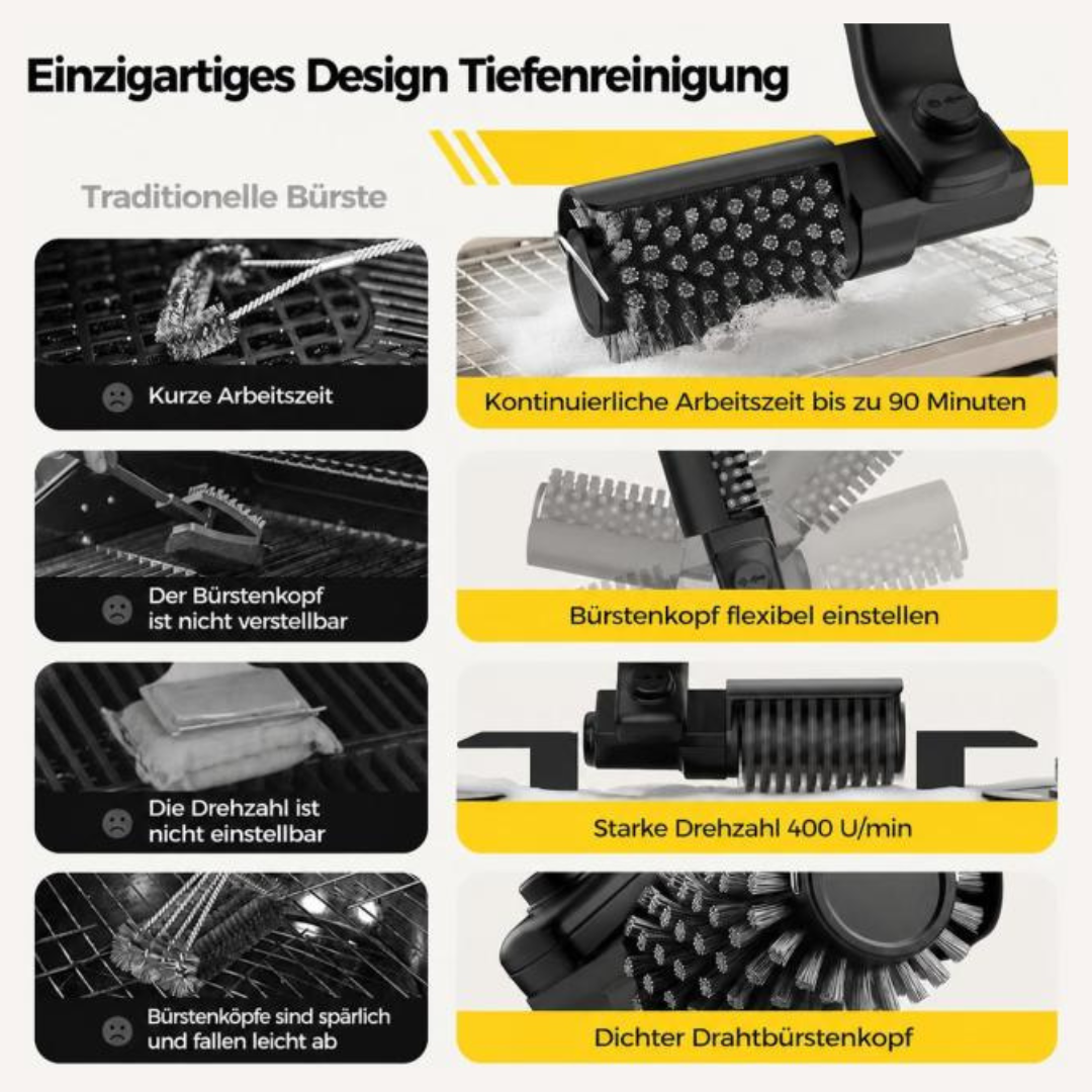 GrillVibe™ Elektrische Grillbürste mit 3 Geschwindigkeitsstufen